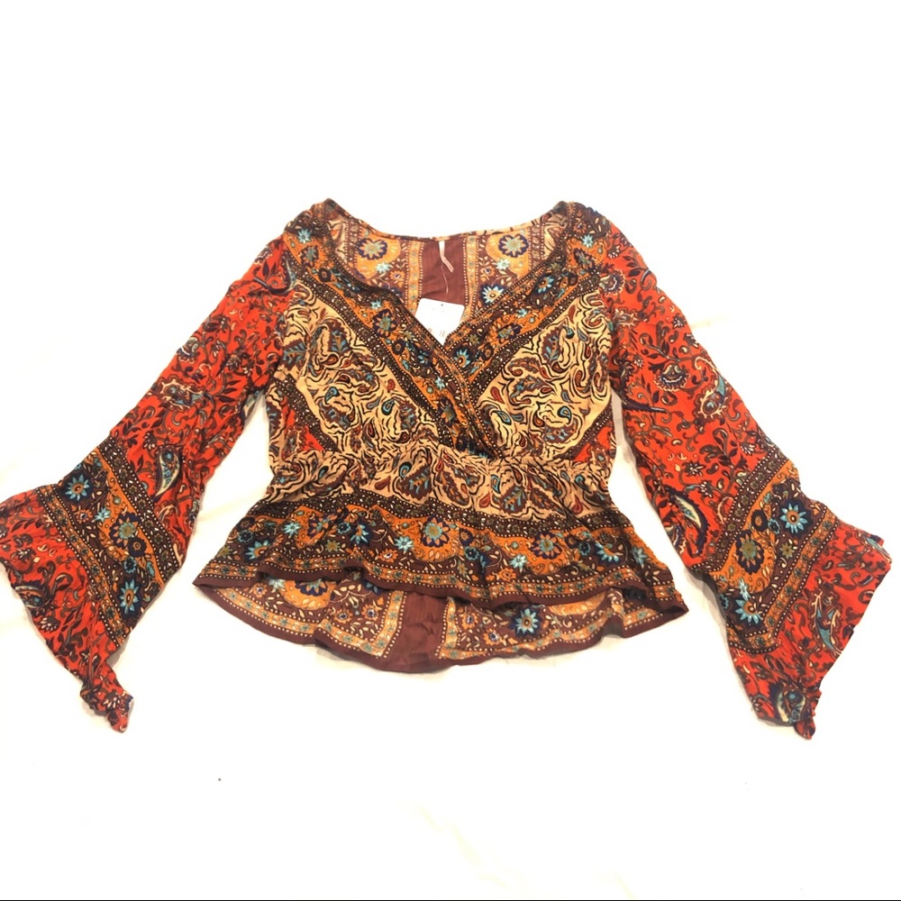 NWT Free People Rosalie Printed Blouse Wrap Top - Picture 3 of 9